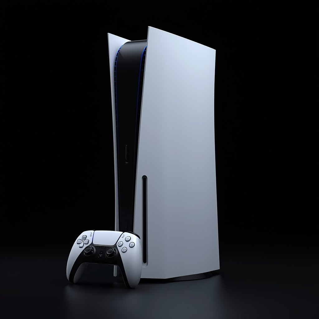 lucid origin next generation gaming console standing vertically with controller beside it dar 0